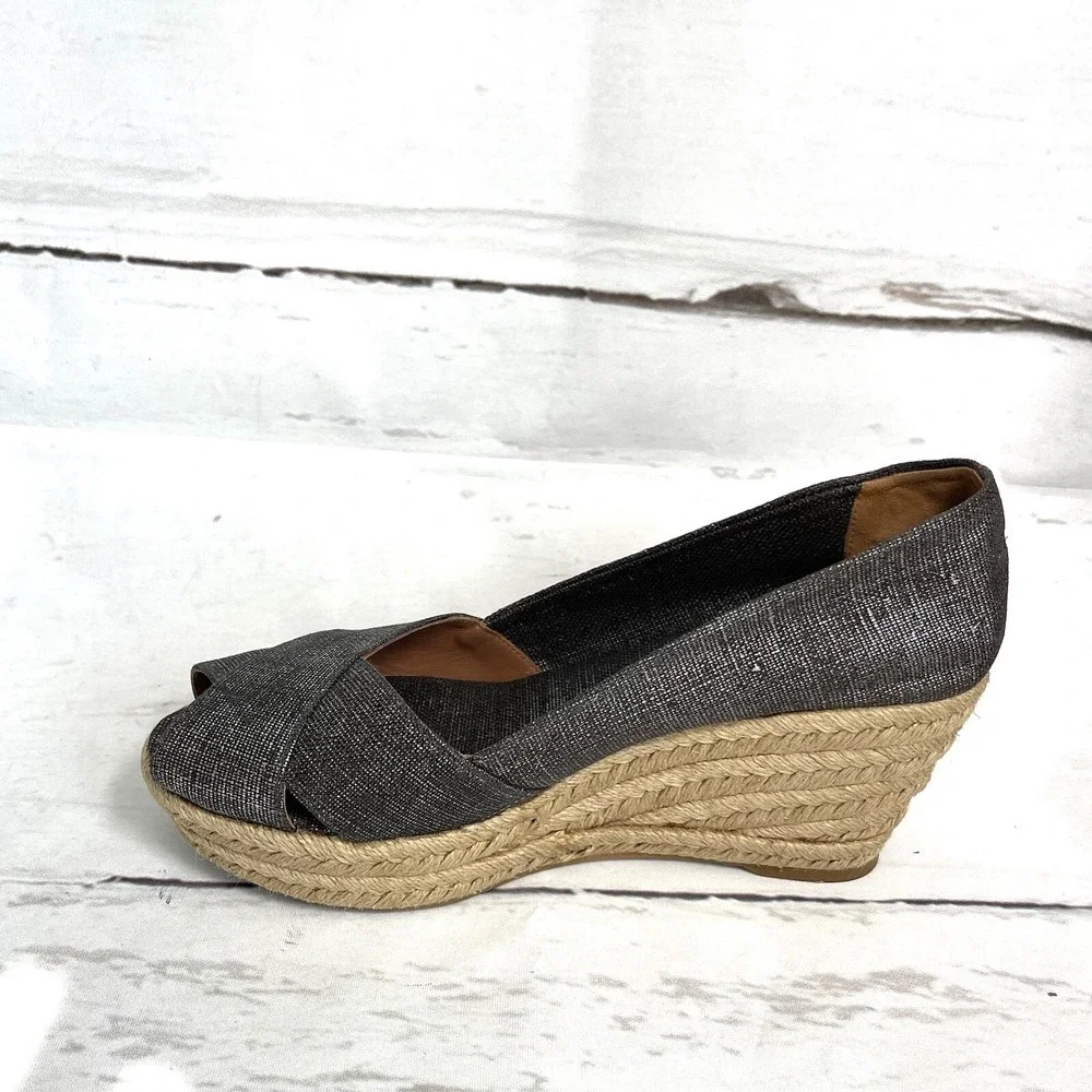 Tory Burch Filipa Shoes Women's 9.5B Pewter Espadrilles Peep Toe Wedges